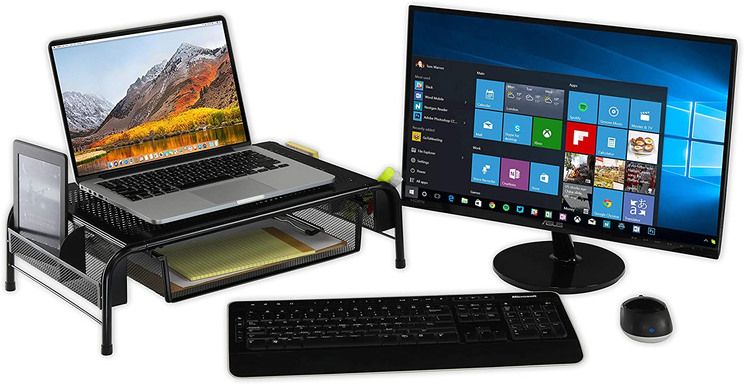 SimpleHouseware Metal Desk Monitor Stand Riser with Organizer Drawer SimpleHouseware Metal Desk Monitor Stand Riser with Organizer Drawer